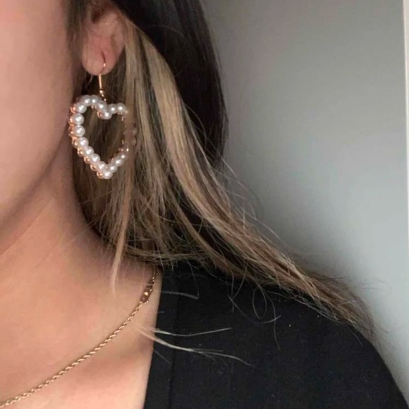 Pearl Embellished Heart Earrings | Romantic Statement Jewelry | Elegant Studs - Picture 9 of 16